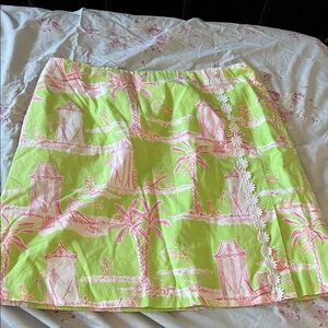 Lilly Pulitzer Green and Pink Mini Skirt with Floral Accents